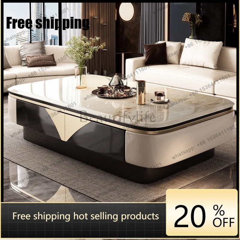 YJ light luxury Italian solid wood coffee table high modern microcrystalline stone flat floor living room coffee table