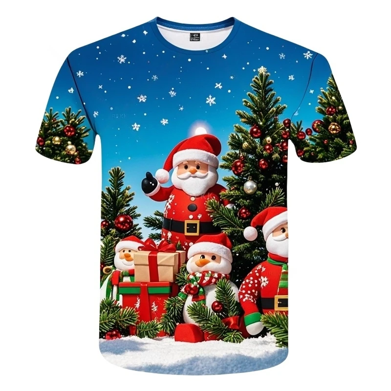 

Summer Fashion 3D Print Merry Christmas T Shirt Cute Santa Xmas Christmas Trees Graphic T-shirts Men Funny Streetwear Tee Shirts