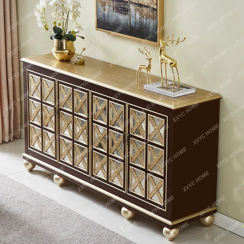 Retro solid wood porch cabinet, living room integrated wall locker