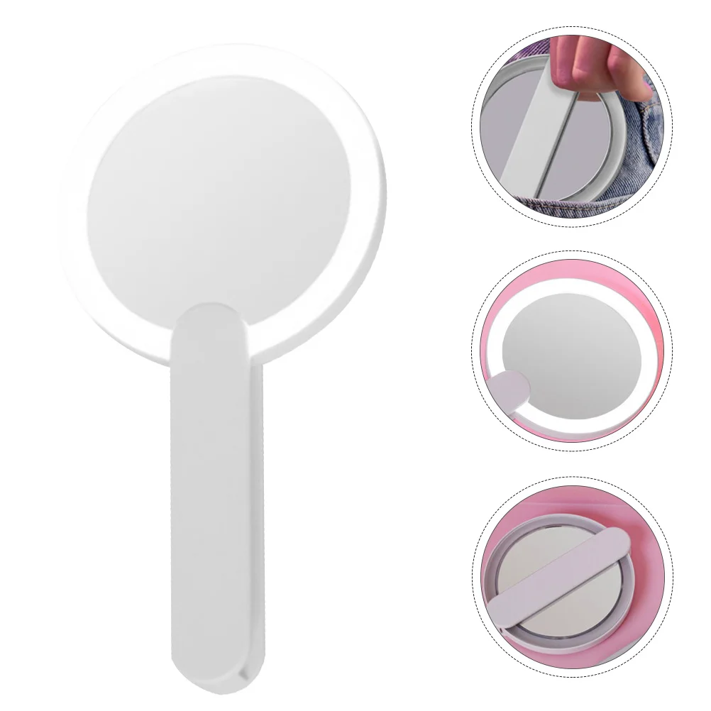 1 pçs mini espelho de maquiagem led portátil espelho redondo branco claro acessório de maquiagem de alta definição