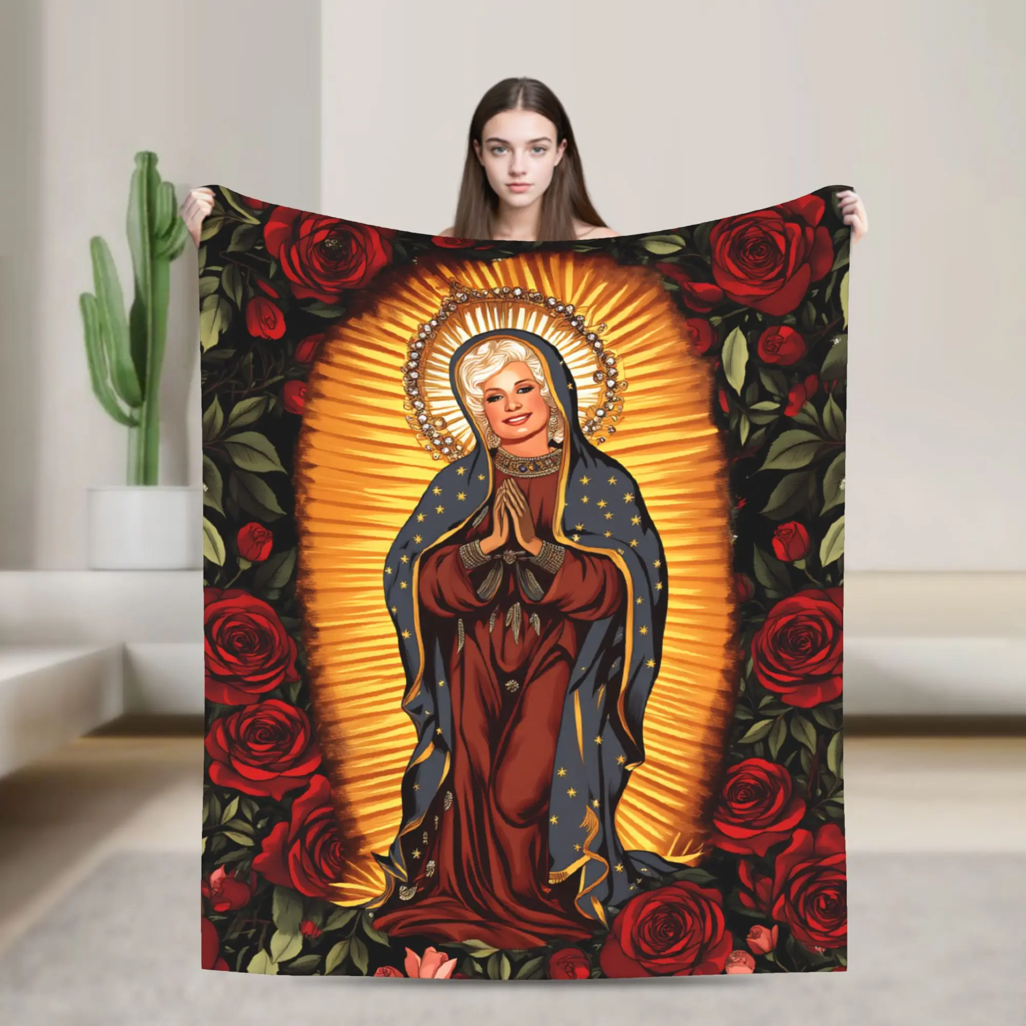 Saint D-Dollys of Guadalupe Singer Plush Blanket Dolly Parton Throw Blankets for  Sofa Bedding Lounge 125*100cm Plush Thin Quilt