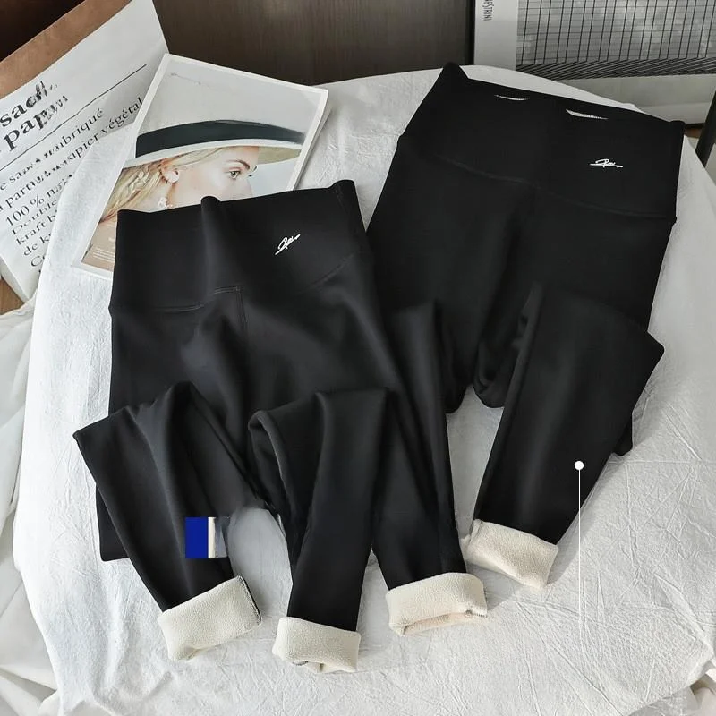 กางเกงโยคะเอวสูงบุซับใน ผิวสัมผัสนุ่มแบบหนังปลาโลมา ยกกระชับสะโพก กระชับสัดส่วน แฟชั่นสำหรับผู้หญิง