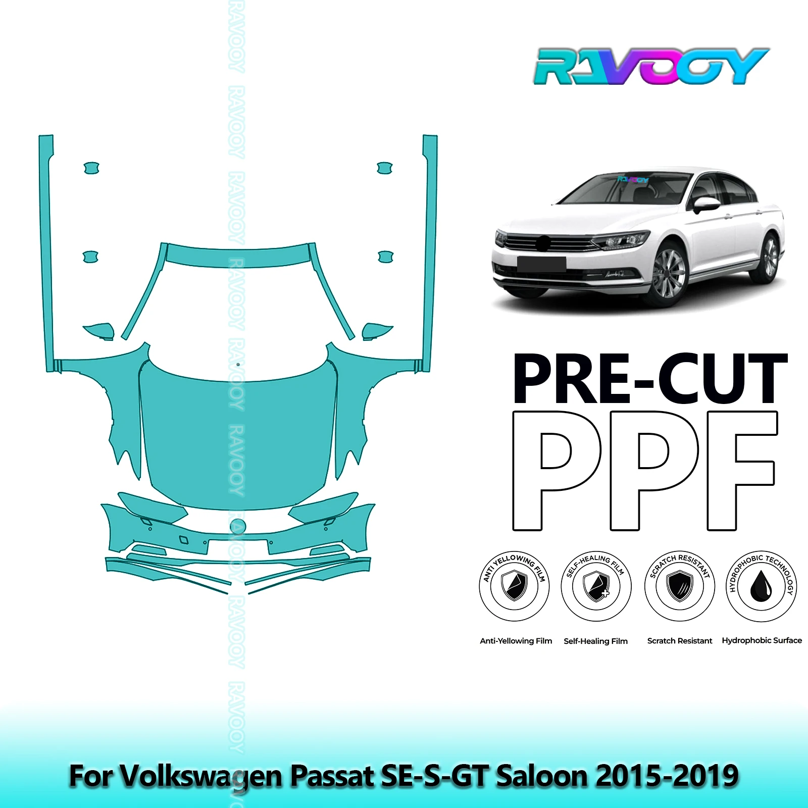 

Front Kit+Rockers Clear Bra Precut PPF Paint Protection Film For Volkswagen Passat SE-S-GT Saloon 2015-2019