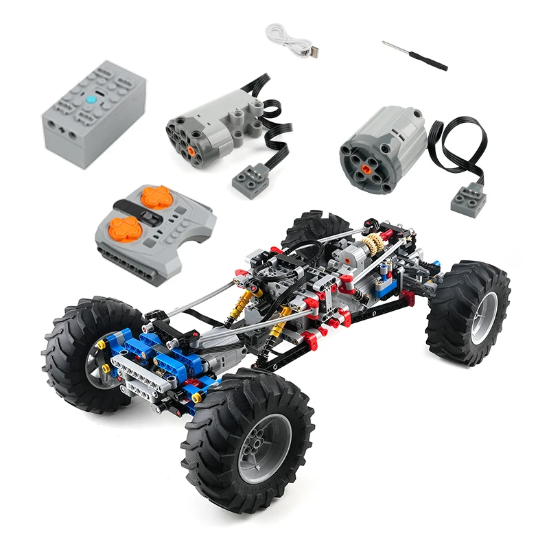 4륜 구동 클라이밍 카 서스펜션 쇼크 기술적 MOC 블록 오프로드 카 DIY 컨트롤 파워 장난감 선물