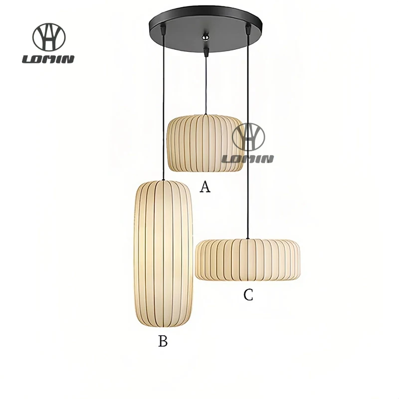 

GEW Nordic Silk Fabric Art LED Pendant Light Creative Hanging Chandelier for Living Dining Room Coffee Table Bedroom Home Decor