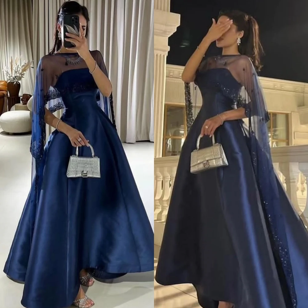 فستان سهرة كلاسيكي مخصص بدون حمالات من الساتان مع شال دانتيل وزينة فستان المشاهير بسيط على شكل حرف a للحفلات الراقصة للمرأة