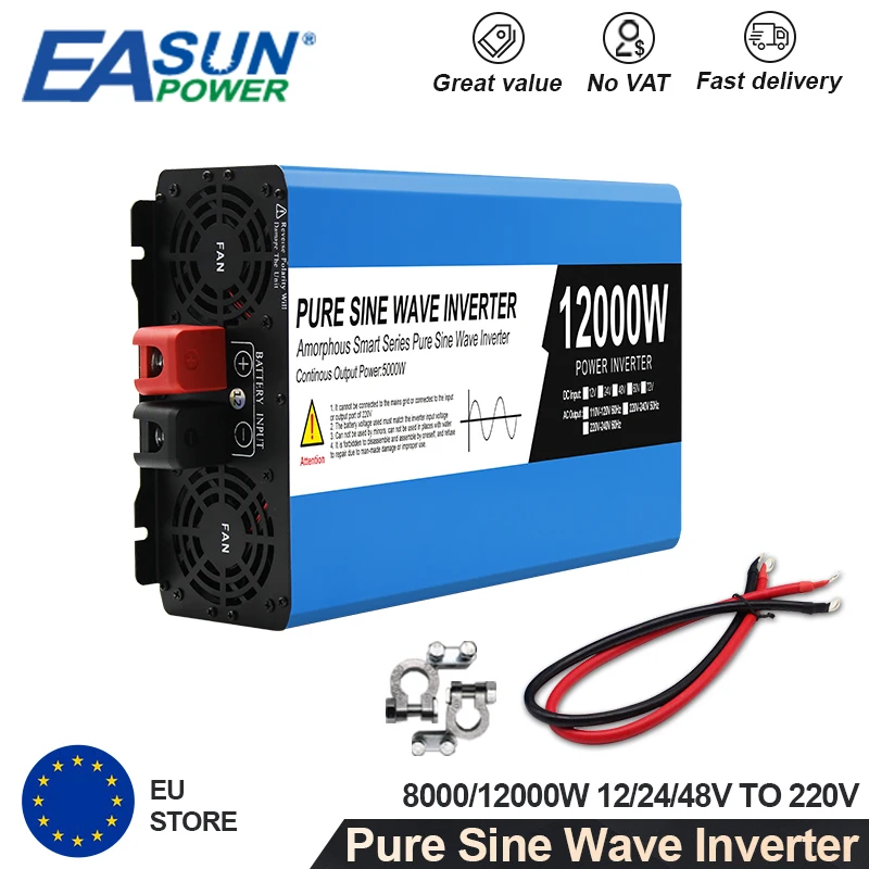 EASUN – onduleur à onde sinusoïdale Pure 12000W 8000W DC 12V 24V à AC 220V, convertisseur de fréquence pour batterie solaire