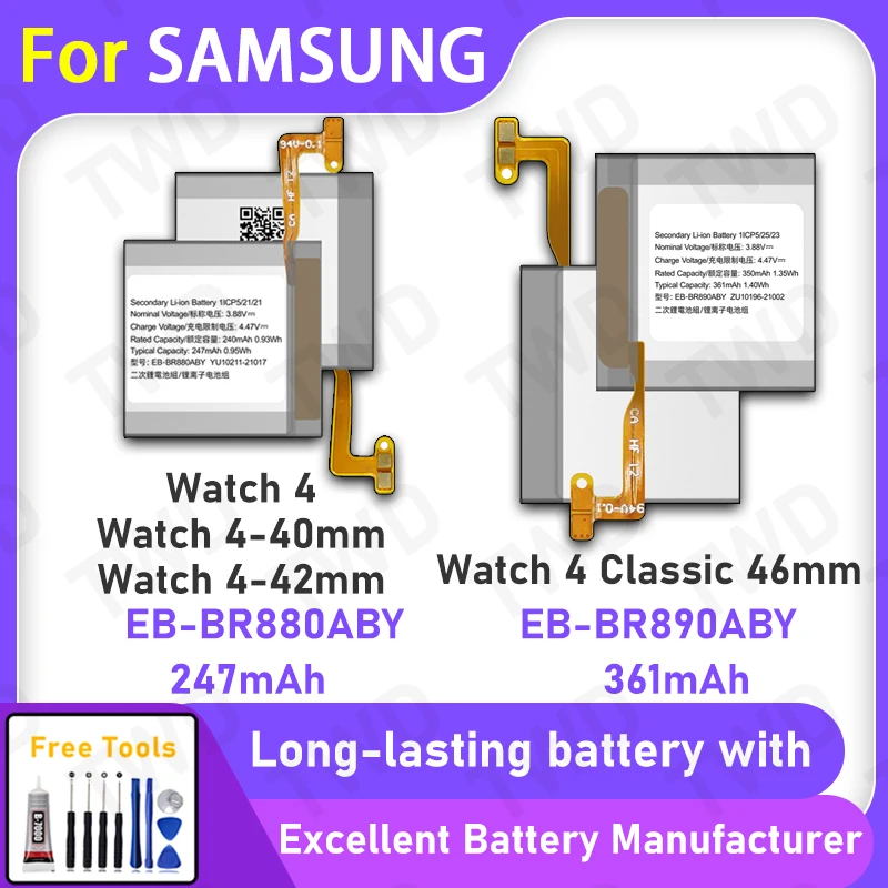 Battery For Samsung Galaxy Watch 4 40 42 44 46mm EB-BR880ABY EB-BR890ABY Stable Power +Free Tools