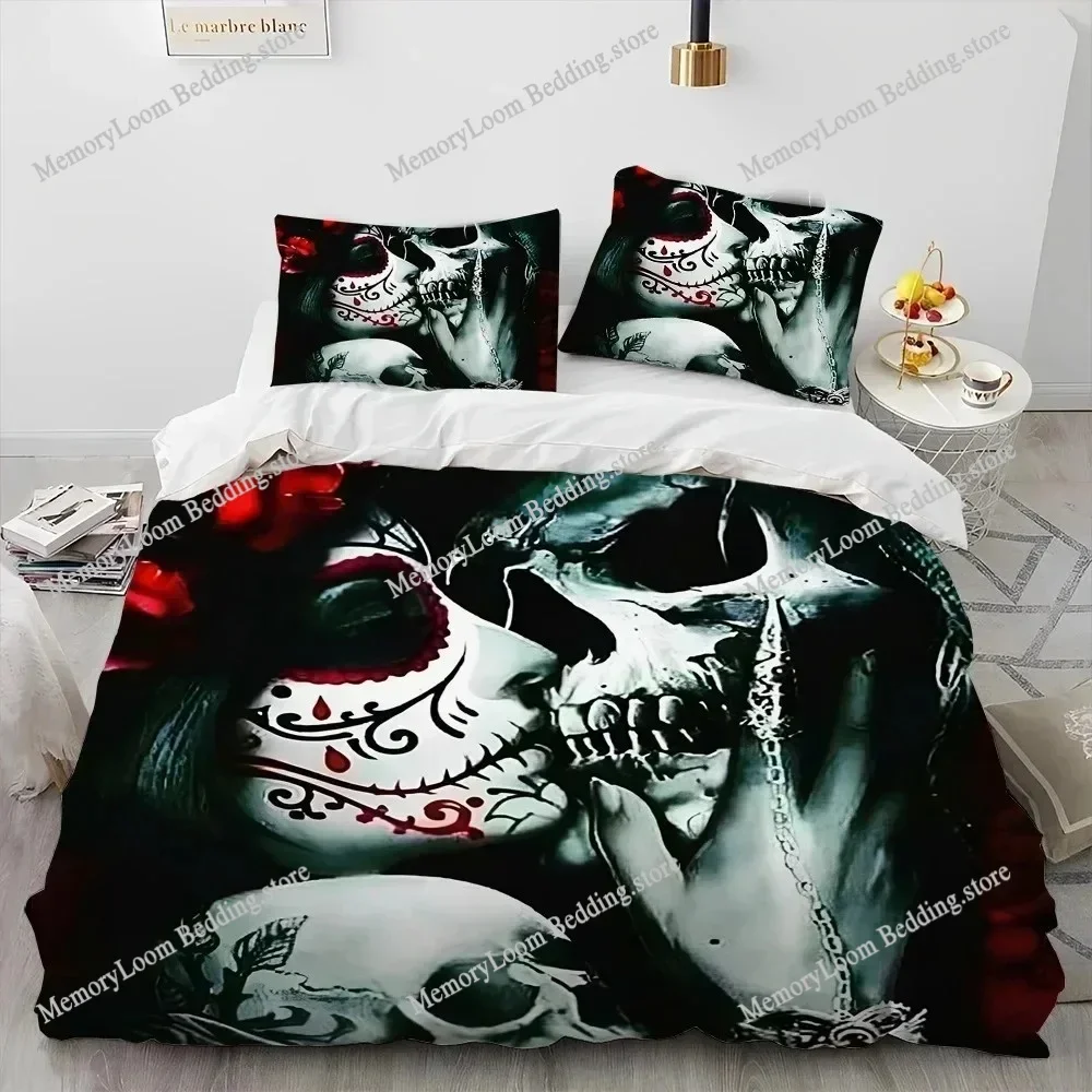 3D Horror Gothic Female Skull Dead Girl Comforter Bedding Set Duvet Cover Bed Set Quilt Cover Pillowcase,Queen Size Bedding Set