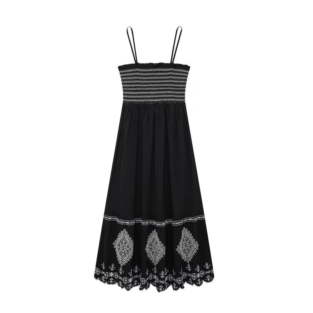 

Women's 2024 New Fashion Joker Suspender Embroidered Polka Dot Mesh Dress Retro Sleeveless Women's Dress Mujer