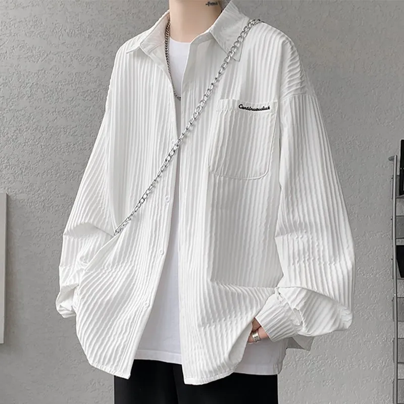 

Свободная мужская рубашка с длинными рукавами, повседневная, из полиэфирного волокна, дышащая, летняя, модная верхняя одежда для подростков и взрослых