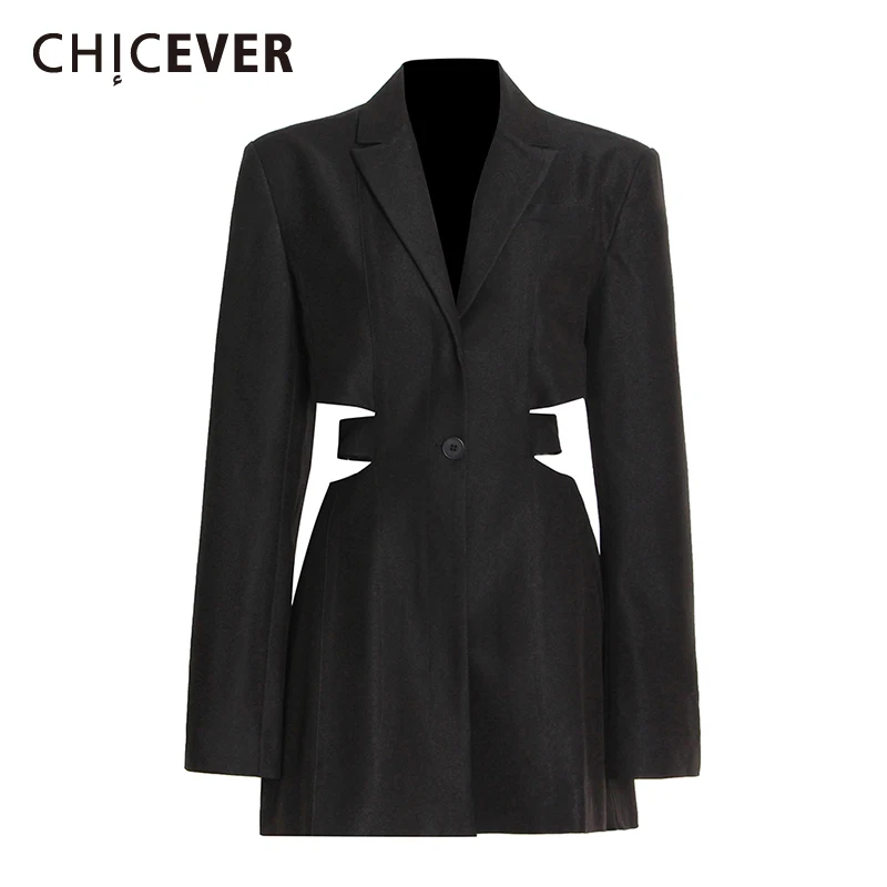 CHICEVER Evening Cutout Designer Blazers for Women Notched Colloar Long Sleeve Spliced Single Button Solid Coats Female Spring