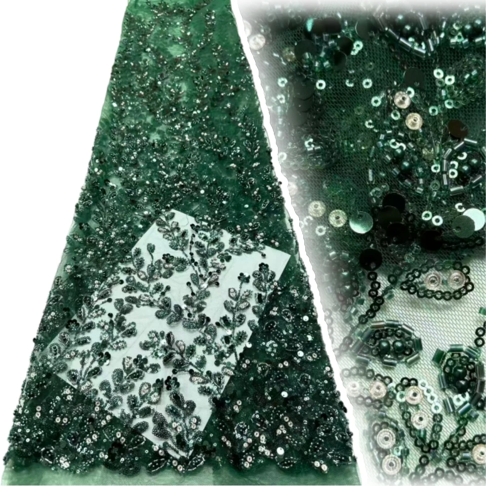 

Latest Sequin Fashion Design Handmade Handmade Embroidery Beads for Wedding Women Gown Dress Lace Fabric Sell By 5 Yards CC1824