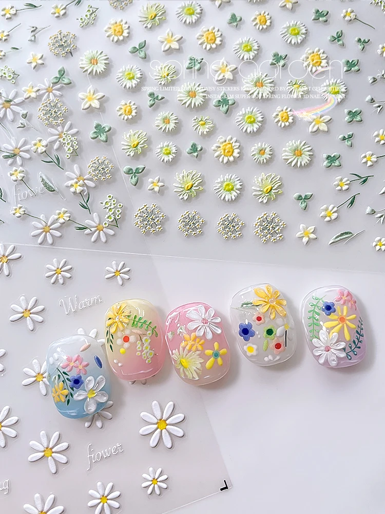 1pcs Spring Garden Flower 5D Relief Nail Art Stickers Adhesive Nail Decals DIY Nail Tips Decoration For Manicure