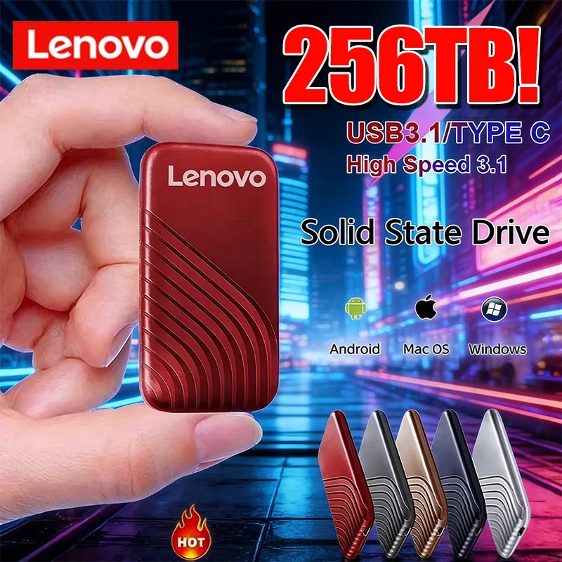 

Внешний SSD-накопитель Lenovo 256 ТБ, Type-C, высокоскоростной USB 3.1, 2 ТБ, 4 ТБ, 128 ТБ, портативный жесткий диск для ноутбука/ПК