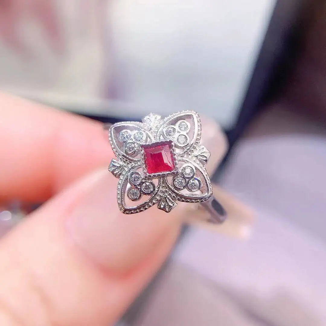 KJJEAXCMY New style Jewelry Natural Women's Ruby Ring 925 silver inlay Colorful and splendid Crystal pure fire flash explosion
