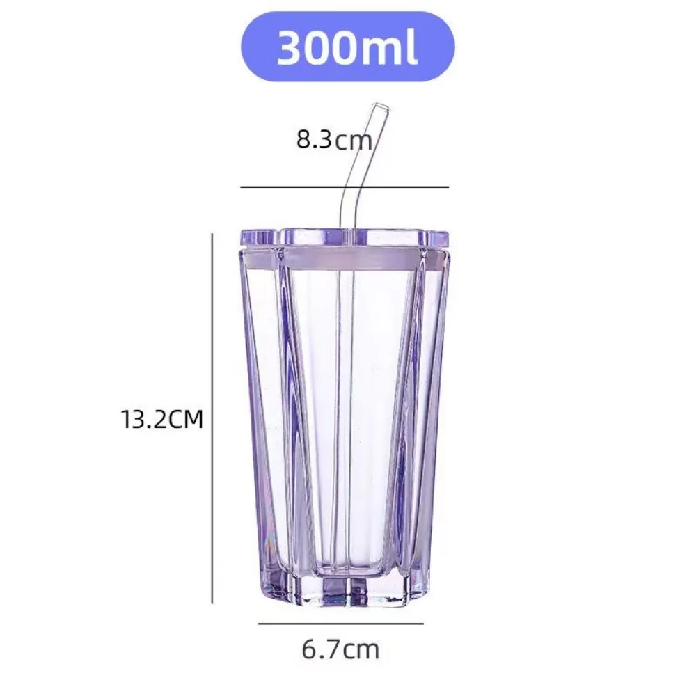 250ML Five pointed Star Glass Straw Cup ins High Beauty Gradient Star Cup with Lid Home New Network Red Drinking Cups