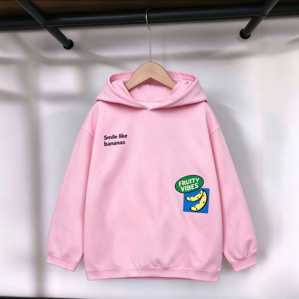 Kids Double Sided Hoodie Smiling Boys Girls Letters Banana Print Children Hooded Sweatshirt Pullover Autumn 2026 For Baby Wear