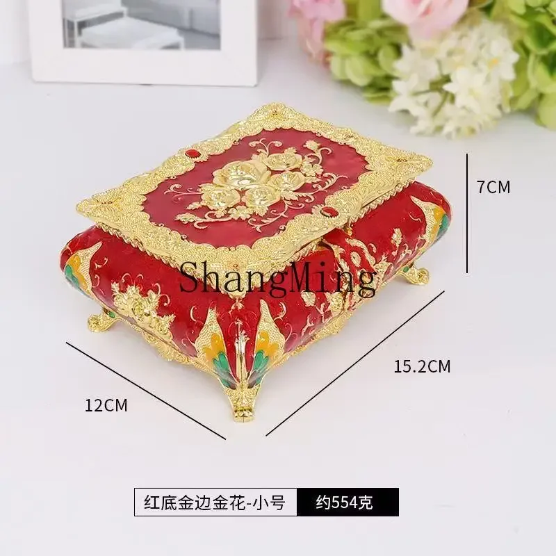 

CL light luxury retro flower jewelry box square rose jewelry box with mirror creative necklace ring storage box