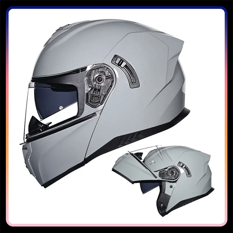 

Men Women Dual Visor Flip Up Helmets Motorcycle DOT Approved Vintage Full Face Helmet Double Lens Modular Riding Scooter Helm