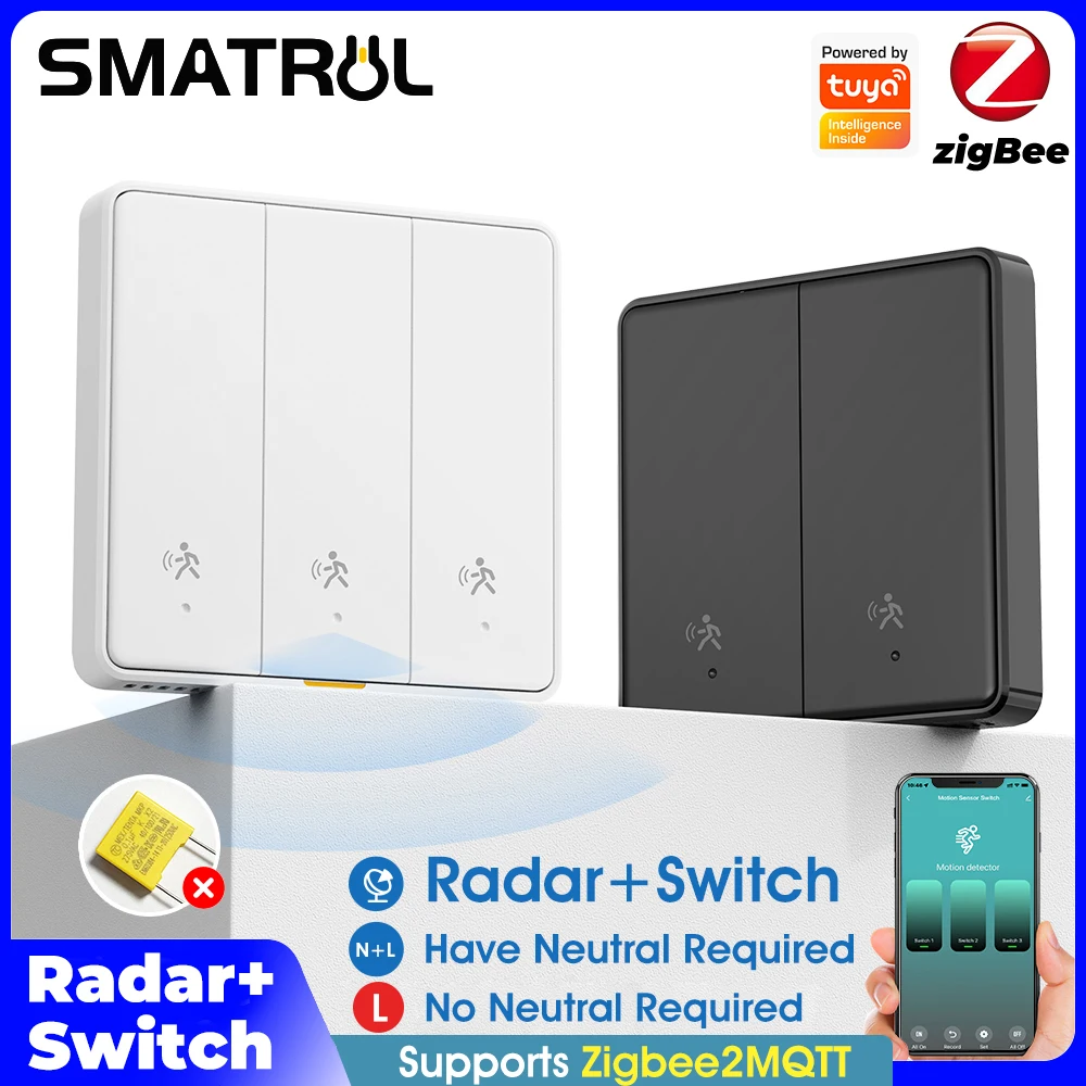 

Zigbee 3,0 Датчик движения Выключатель света 10G Mmwave Радар-детектор присутствия человека Tuya EU Умные настенные выключатели Приложение Сигнализация Zigbee2MQTT
