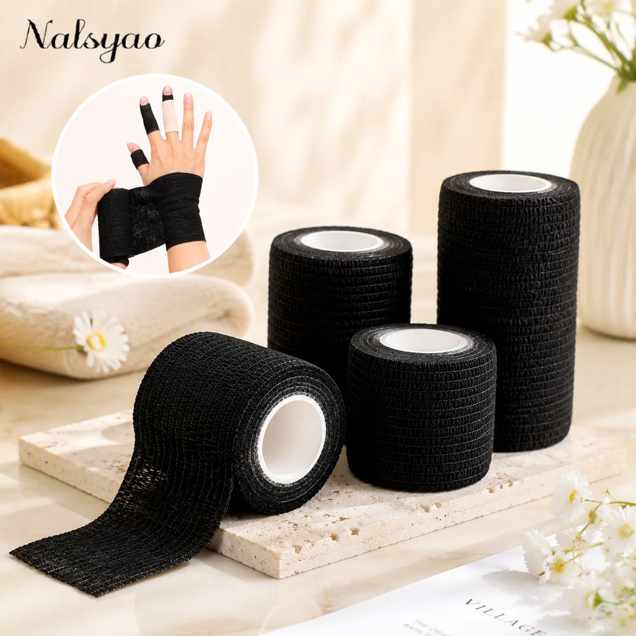 Athletic Elastic Bandage kinesiotape Self Adherent Cohesive Bandage Wrap Stretch Non Woven Self Adhesive Tape - Black Colour
