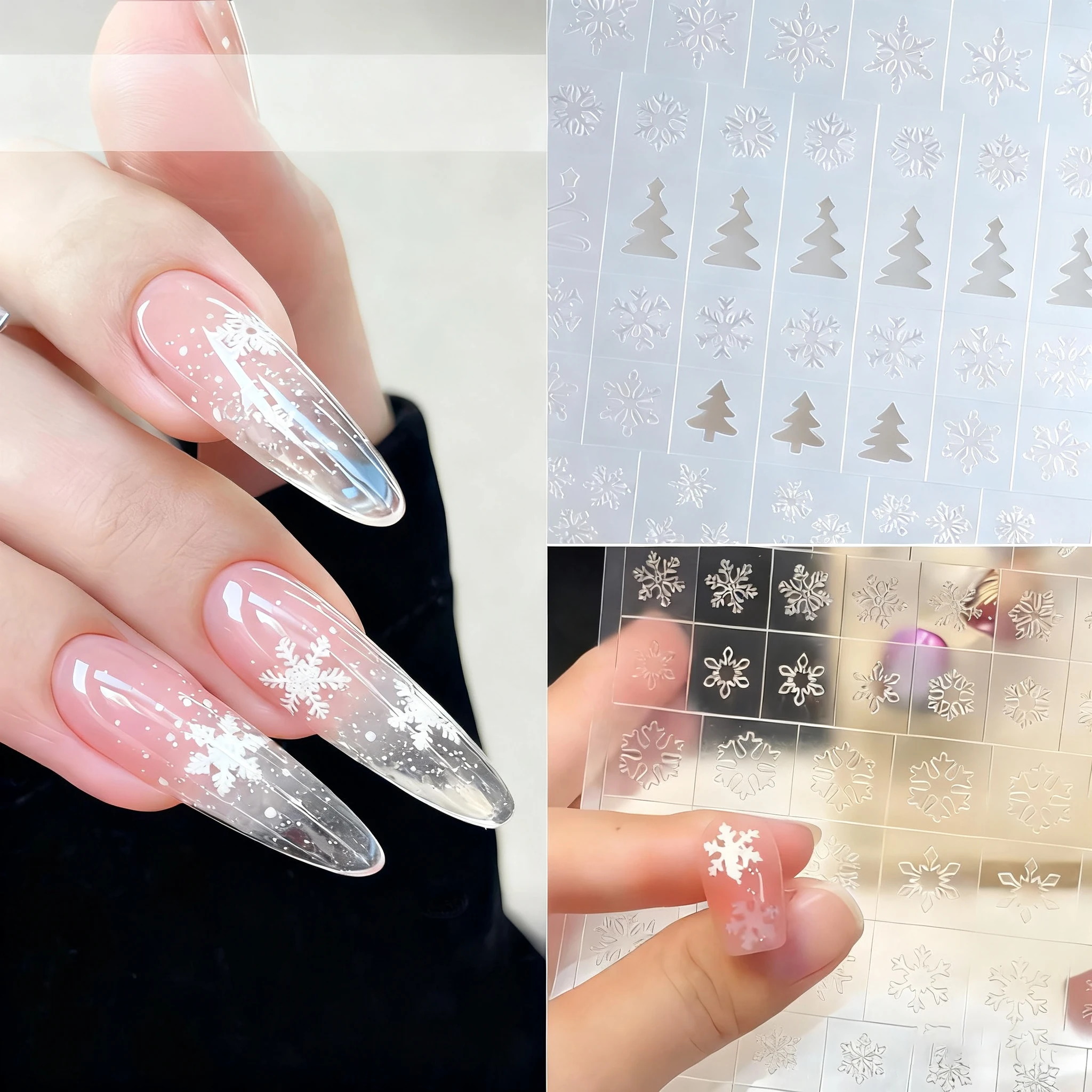 5 Sheets Snowflake Christmas Nail Stickers Fireworks Model Hollow Lace Nail Art Decoration Christmas DIY Manicure Spray Template