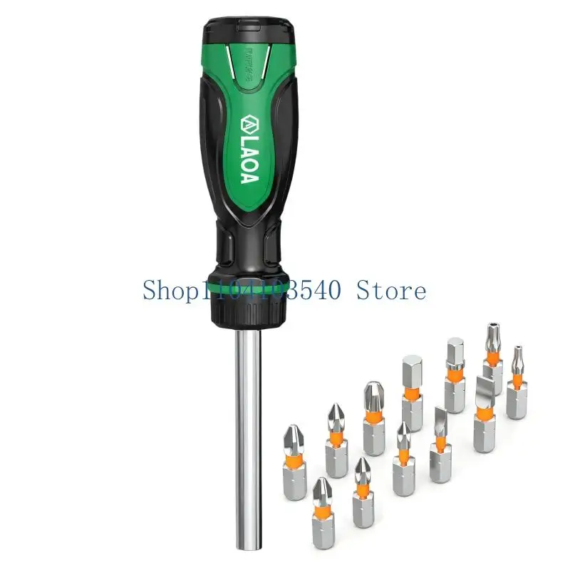 02DC 45-Tooth Ratcheting Screwdriver with Concealed Storage and Steel Attachments for Tightening and Removing Screws