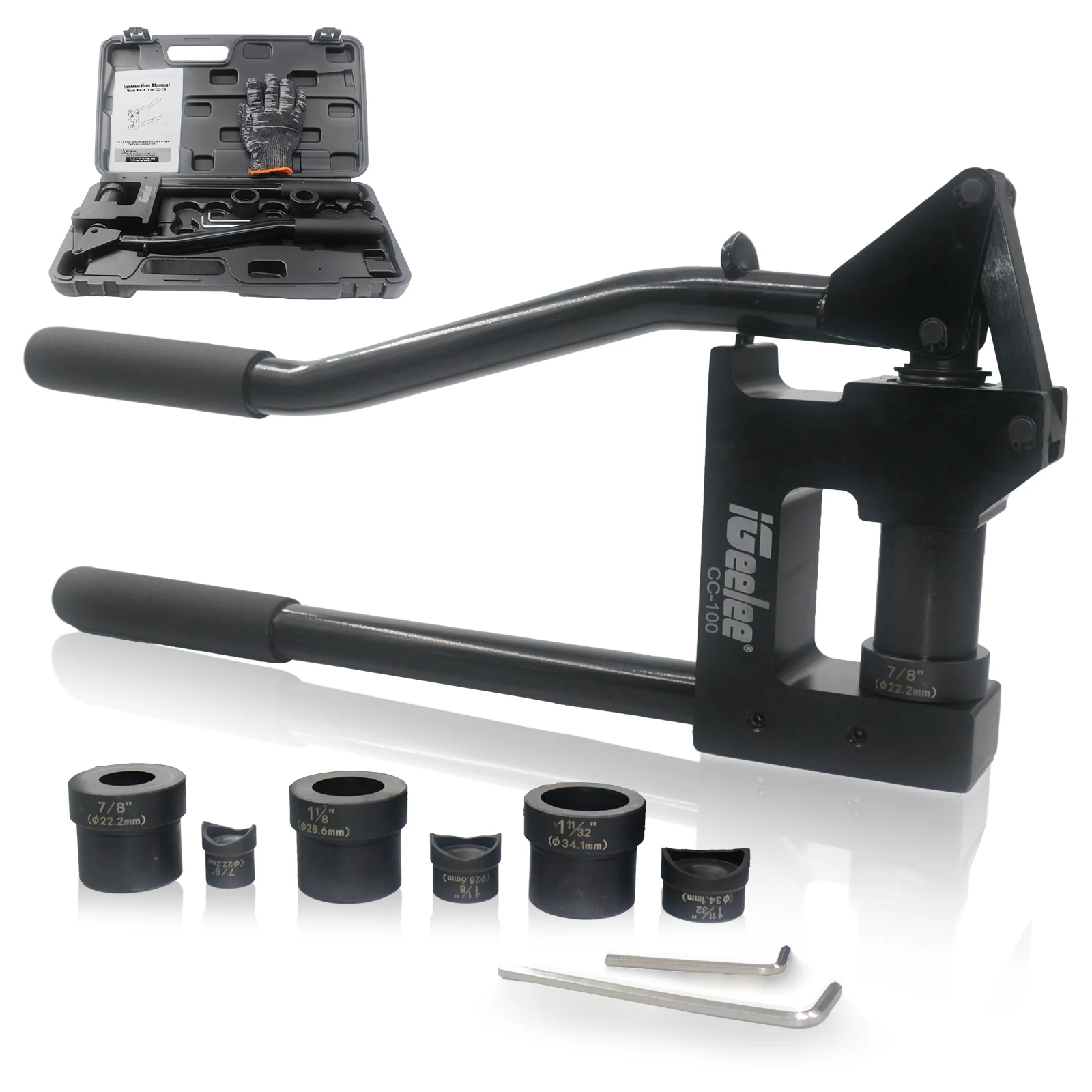 iGeelee CC-100 Steel Stud Puncher Set for 22.2 mm, 28.6mm, 34.1mmMetal Stud Hole Punch 20GA Lever Sheet Stud knockout Punch