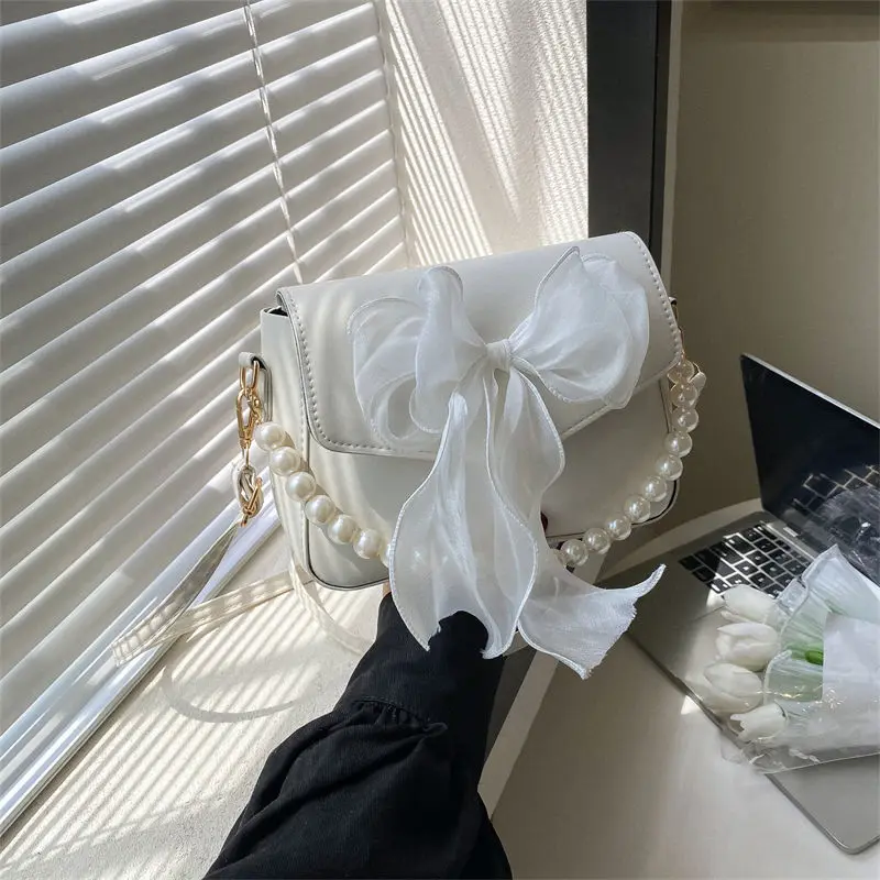 لؤلؤة الدانتيل القوس التجميع بو الجلود حقيبة حمل صغيرة للنساء الاستخدام اليومي حقيبة يد حقائب الكتف عبر الجسم، حقيبة الهاتف الفتيات في سن المراهقة