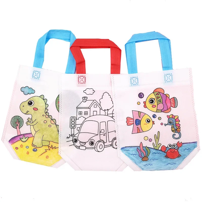 Educational DIY Coloring Bag for Kids Reusable Non-Woven Drawstring Pouch Bag Creative Design Large Capacity Baby Stuff Bag