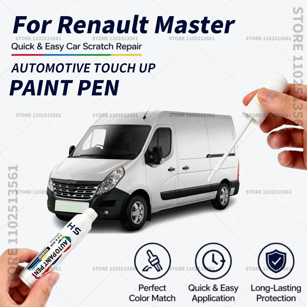 For Renault Master White Black Quick Dry Car Touch Up Paint Pen Auto Scratch Repair Brush for Paint Chips Scratches and Scuffs