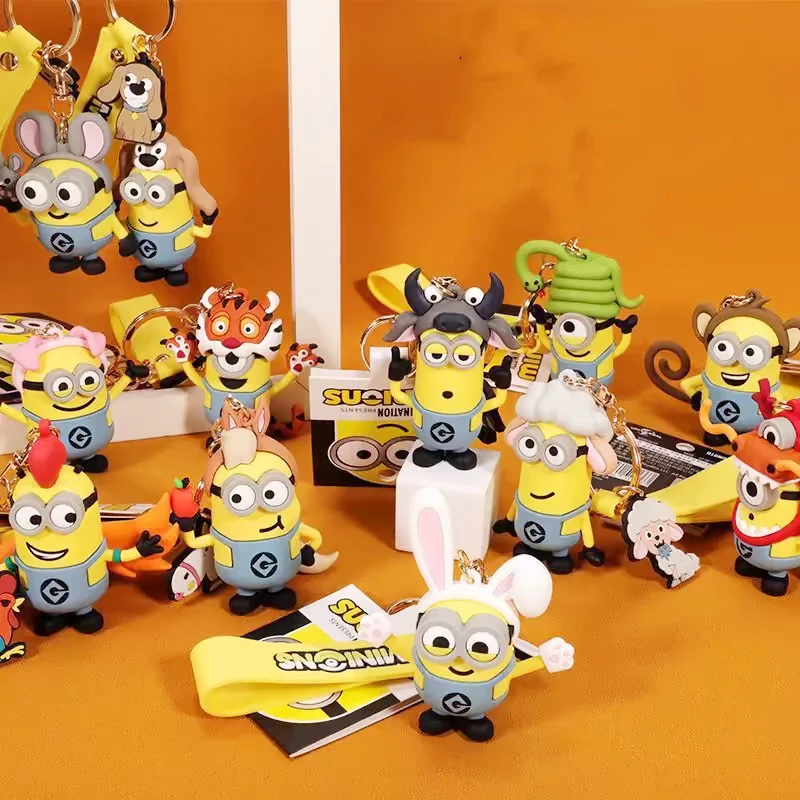 Set Minions portachiavi Action Figure Cute diversi stili bambola ciondolo portachiavi Anime Cartoon ornamenti modello giocattoli regalo