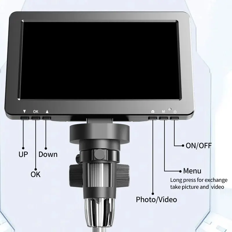 Microscopio digitale per monete LCD da 7 pollici 1200X 12MP Fotocamera con messa a fuoco ultrapreise Microscopio video 1080P 8 luci a LED per