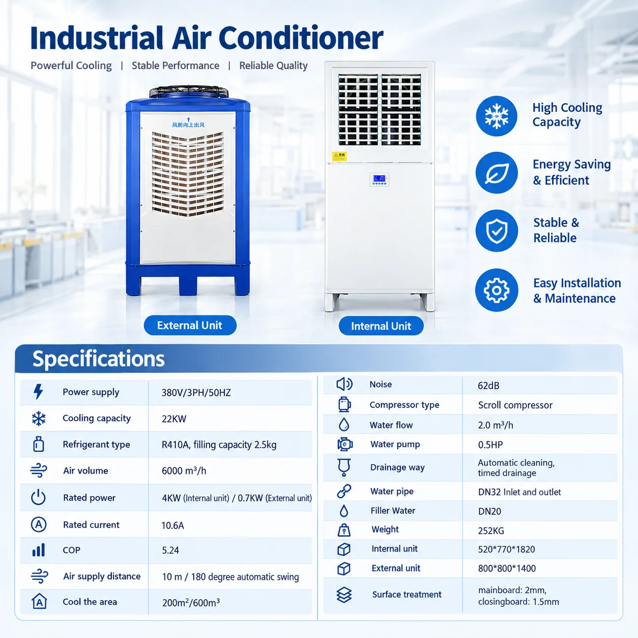 Vertical Evaporative Condensing Air Conditioning R410A Scroll Compressor Split Industrial AC for Workshop Factory Cooling