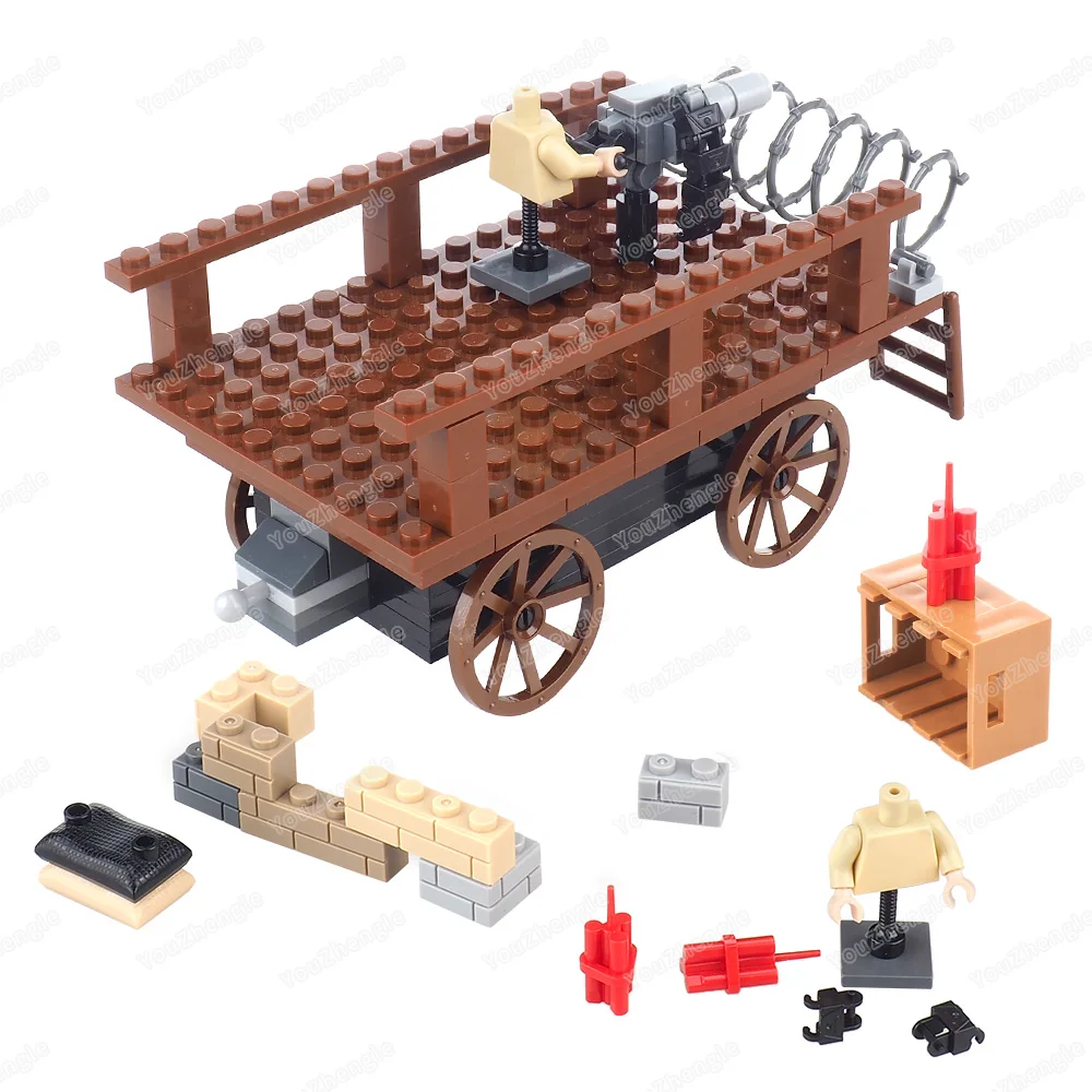 트랙 무장 나무 자동차 빌딩 블록 조립 MOC 피규어 블록 세계 기차 연결 카트 운송 모델 선물 소년 장난감