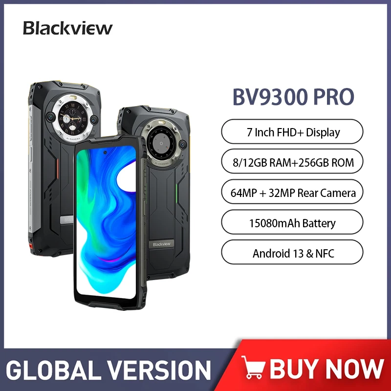 Blackview BV9300 Pro 8GB/12GB+256GB Rugged Smartphone Android 13 6.7 Inch Octa Core 15080mAh 64MP 33W Fast Charge Cellphone NFC