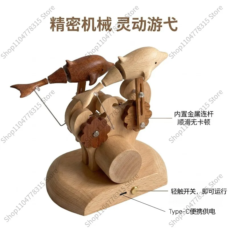 For Solid Wood Dolphin Desktop Ornament, Creative Stress Relief Decor for Birthday & Holiday Gift