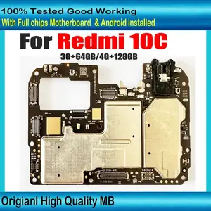 Bilashmart Unlocked Main Board Redmi 10C Mainboard Motherboard Original with Chips Circuits Flex Cable 64GB 128GB Workiing