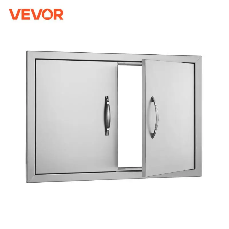 VEVOR BBQ Access Door 28W x 19H In Double Outdoor Kitchen Door Stainless Steel Flush Mount Door Wall Vertical Door with Handles