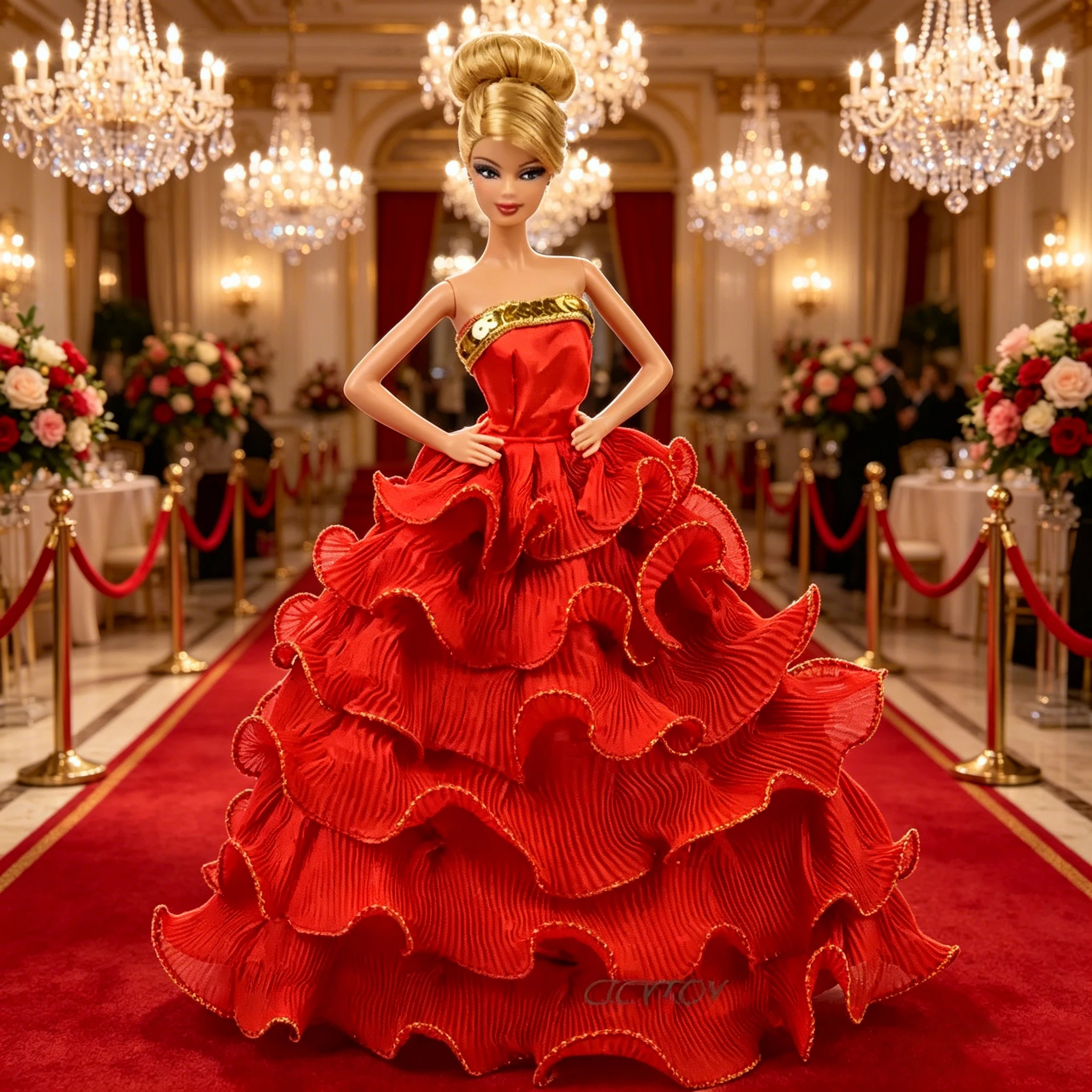 1/6 Doll Clothes Accessories Red Sequins Multi-layer Cake Dress Fashion Luxury Evening Gown For 30cm FR Babi Supermodel Doll