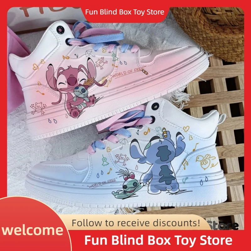 

2025 кроссовки Disney Stitch Angel с героями мультфильмов, женские летние дышащие универсальные туфли для пар, милая студенческая обувь для отдыха Y2k