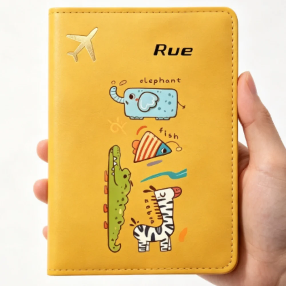 

Customized Name & Text Airplane Logo Passport Wallet, Cute Cartoon Pattern Travel Holder Suitable for Men and Women