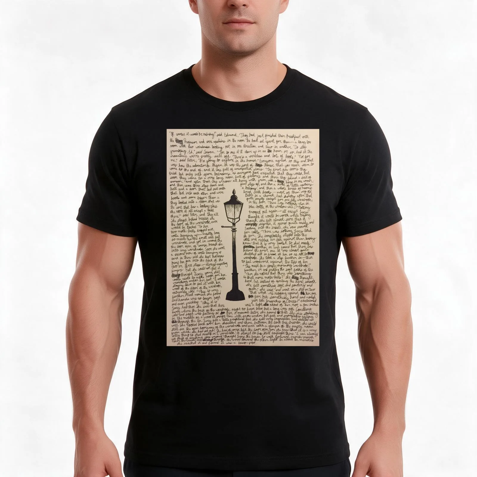 The Lamp Post T-Shirt, Summer Casual Cotton Tee, Oversized Streetwear Tops, Vintage Graphic Print, Loose Fit Short Sleeve