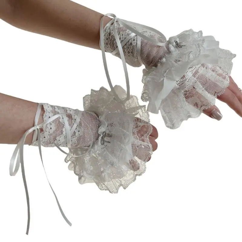 

Lace Wrist Cuffs For Shirt Sweater Balletcore Elaborate False Sleeve Ornament Lace Brim Sleeves False Wrist Cuffs
