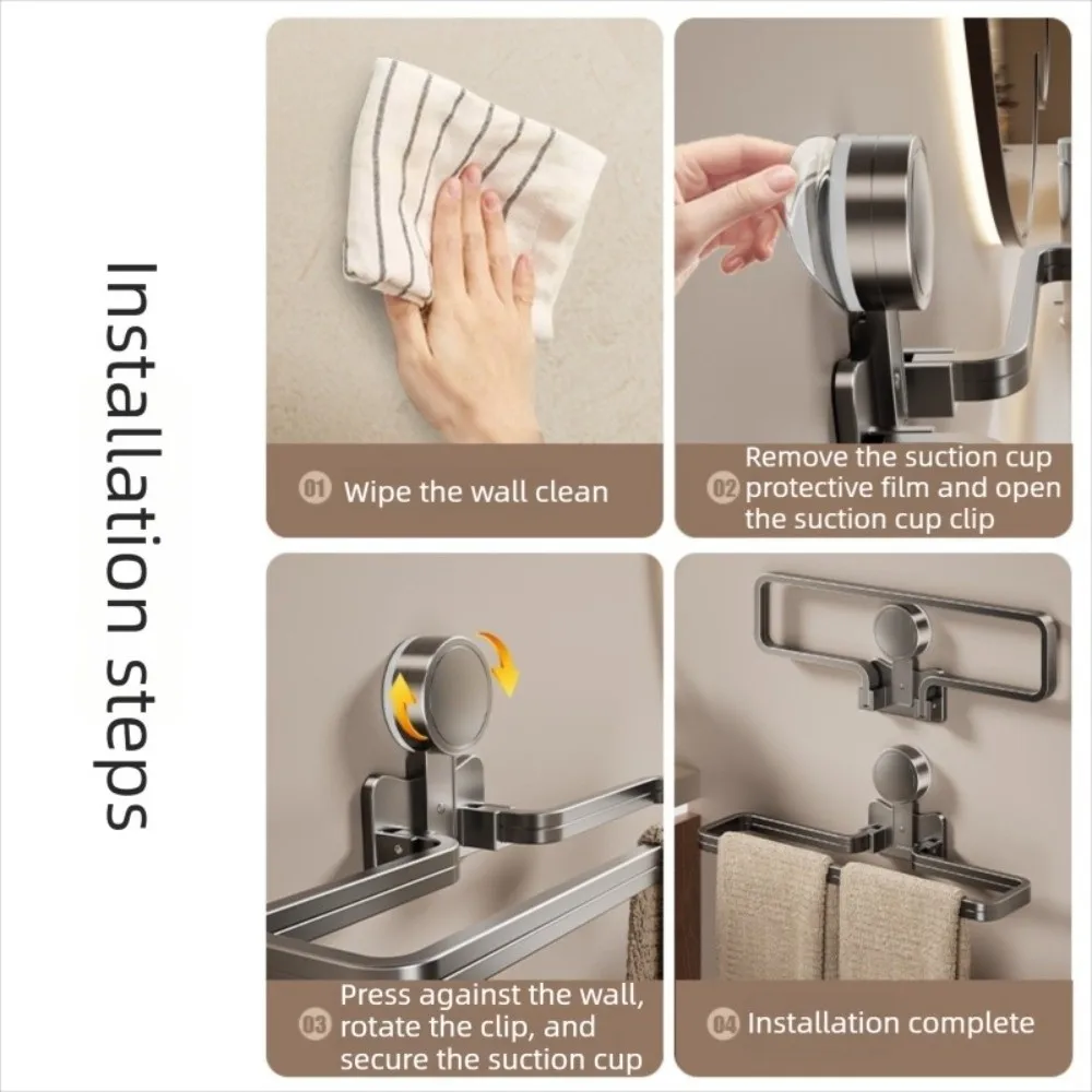 

Detachable Suction Cup Towel Pole Nail Free Installation Wall Mounted Bathroom Towel Rack Towel Hanger Single-rod