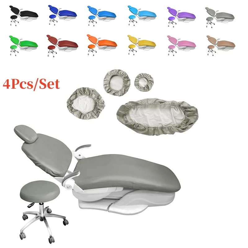 4Pcs/Set Dental Chair Cover Unit PU Leather Elastic Waterproof Protective Case Seat Chair Cover Dentistry Lab Dentist Equipment