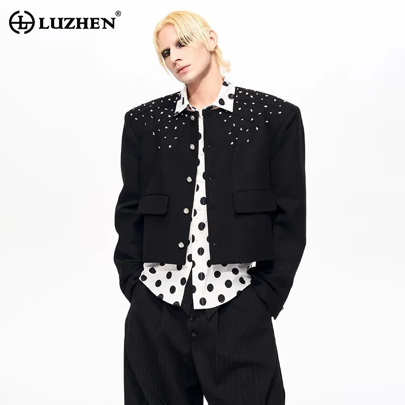 

LUZHEN 2025 новая оригинальная повседневная короткая куртка с имитацией бриллианта, мужская роскошная уличная куртка с круглым вырезом, персонализированное роскошное уличное пальто JY5207