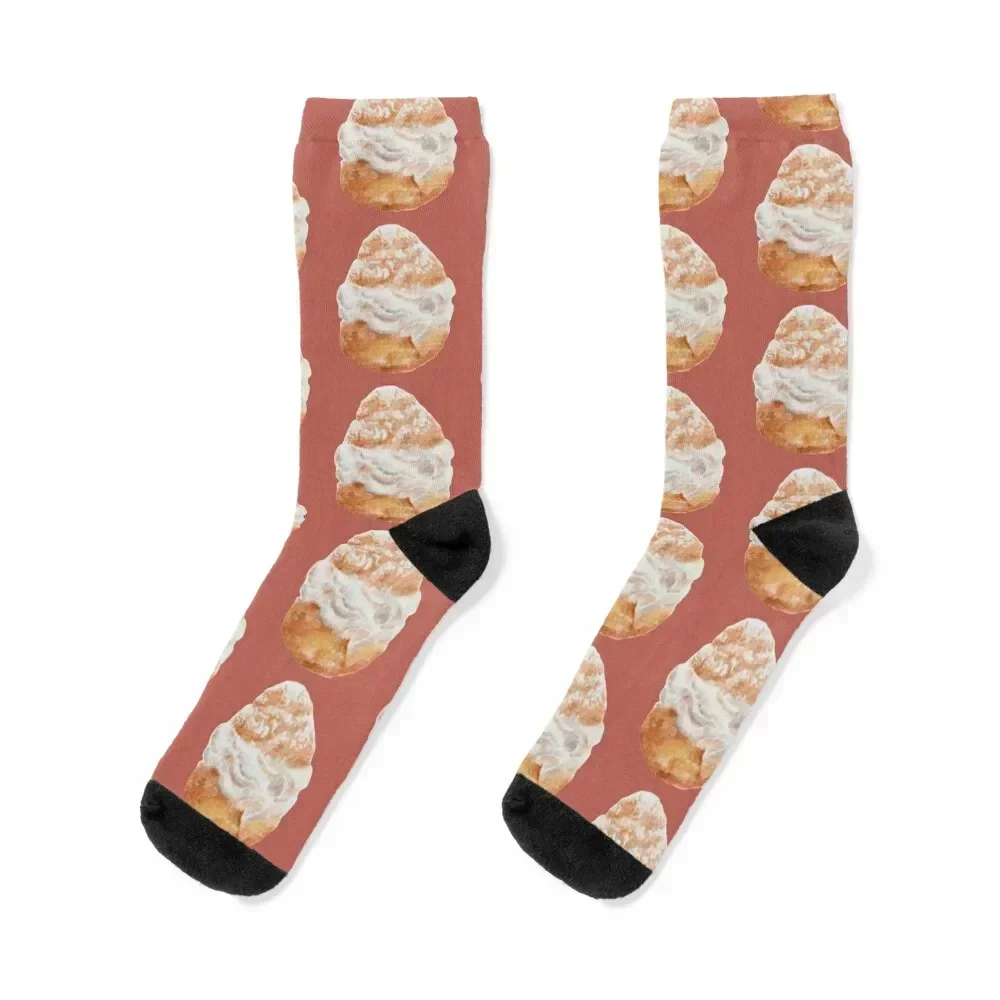 

Cream puff watercolour illustration (dusty red colour background) Socks FASHION sport men cotton high quality Ladies Socks Men's