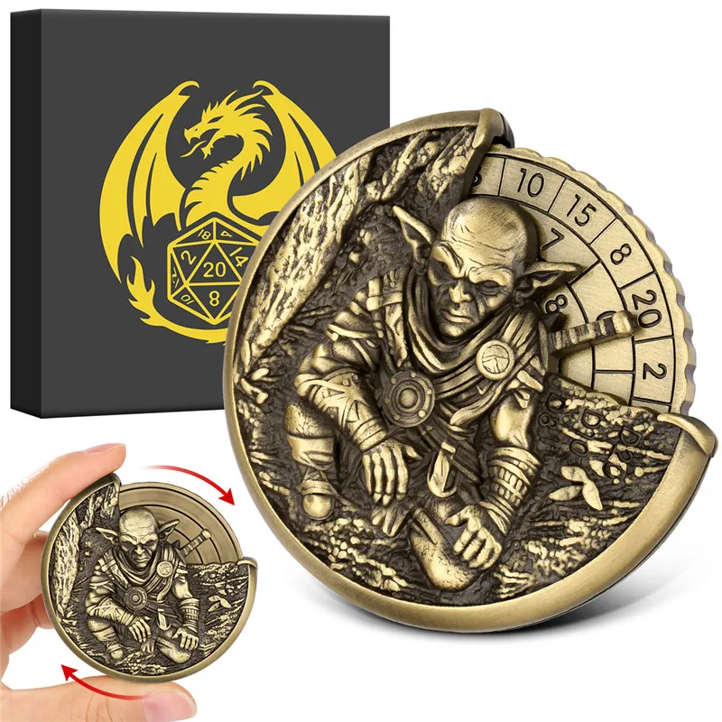 Retro 7-in-1 Goblin Ontwerp DND Dobbelstenen Spinner Roterende Roulette Dobbelstenen Wiel Tafelblad Rollenspel Accessoires met Draak Geschenkdoos